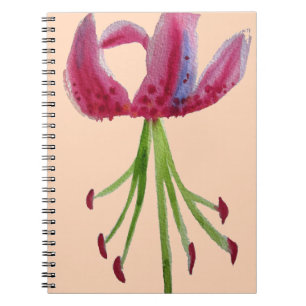 Caderno Espiral Lily rosa, cor d'água, moderna floricultura
