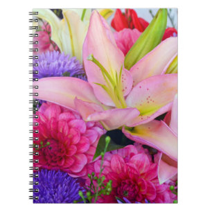 Caderno Espiral Lily rosa e impressão para flores da dália