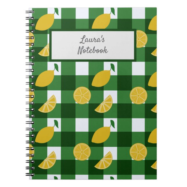 Caderno Espiral Limão e gingham verde (Frente)