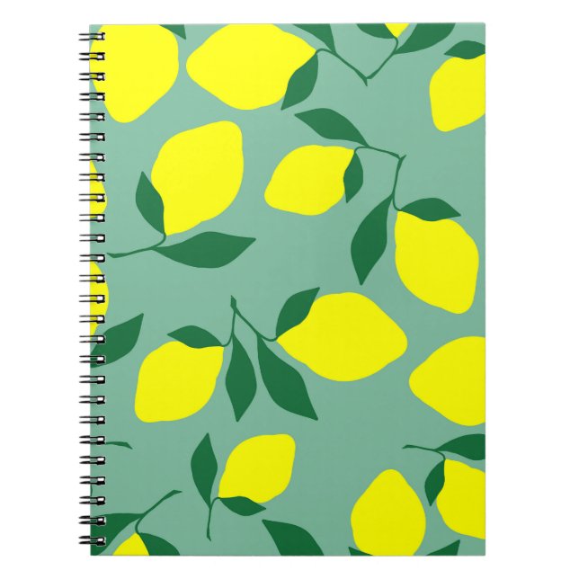 Caderno Espiral Limão Simples, Impressão de Fundo Verde. (Frente)