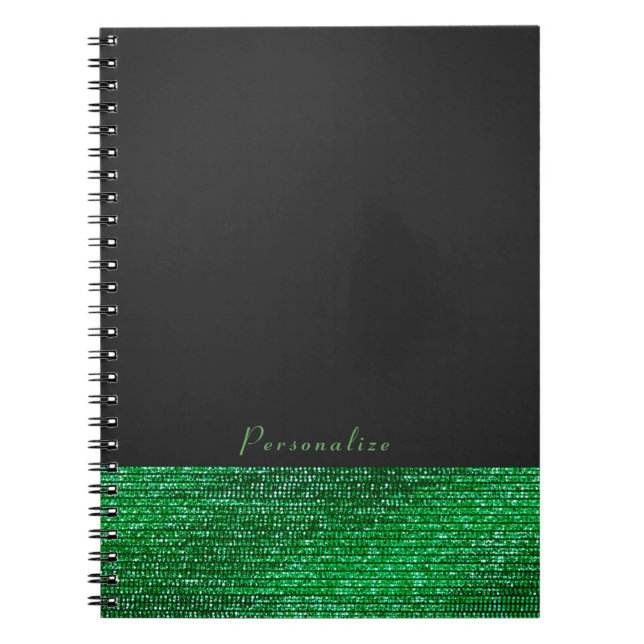 Caderno Espiral Lime Verde Moderno Glam Sequins Elegante Chic Pers (Frente)