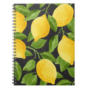 Caderno Espiral Limões Amarelos Brilhantes Aquarela Sem Costura