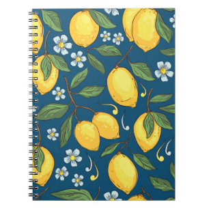Caderno Espiral Limões Amarelos: Padrão de Fruta Tropical.