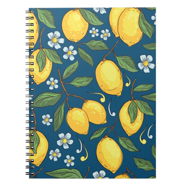 Caderno Espiral Limões Amarelos: Padrão de Fruta Tropical. (Frente)