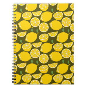 Caderno Espiral Limões Amarelos & Padrão Verde Oliva: Citrino Mode