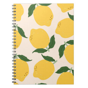 Caderno Espiral Limões amarelos suculentos, folhas verdes. Fru sa