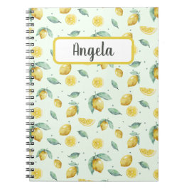 Caderno Espiral Limões de aquarela, nome personalizado