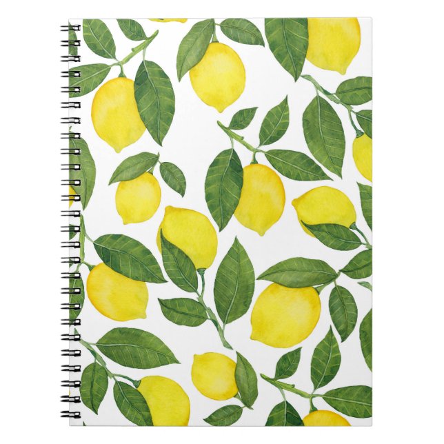 Caderno Espiral Limões de Aquarela: Padrão de Fruta de Verão (Frente)