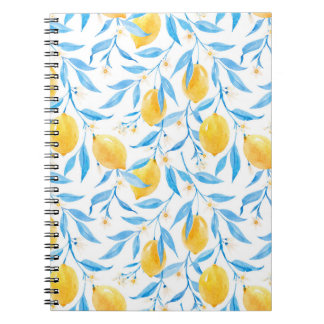 Caderno Espiral Limões de aquarelas: padrão desenhado à mão.
