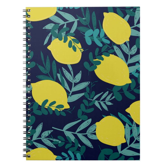 Caderno Espiral Limões e padrão das folhas (Frente)