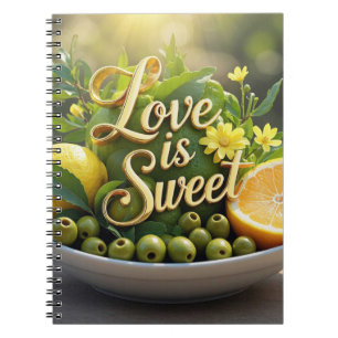 Caderno Espiral Limões ensolarados de Verão, azeitonas, fatias de
