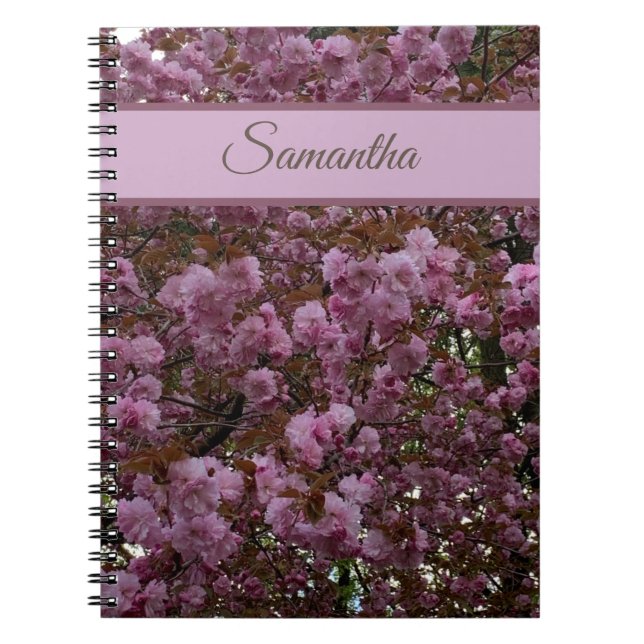 Caderno Espiral Linda árvore de cereja rosa personalização (Frente)