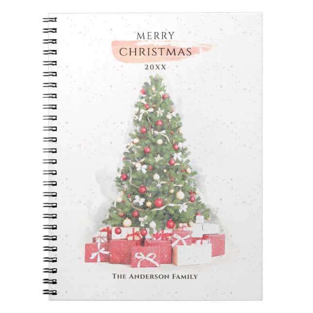 Caderno Espiral Linda Árvore de Natal Aquarela Feriados (Frente)