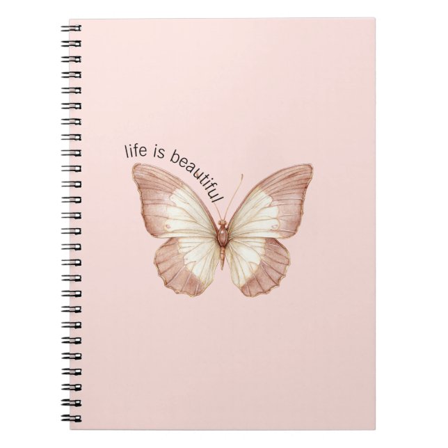 Caderno Espiral Linda Borboleta Rosa Creme (Frente)