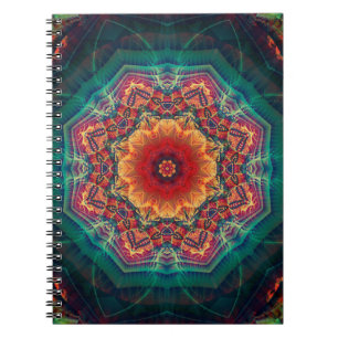 Caderno Espiral Linda caleidoscópio multicolorido padrão floral