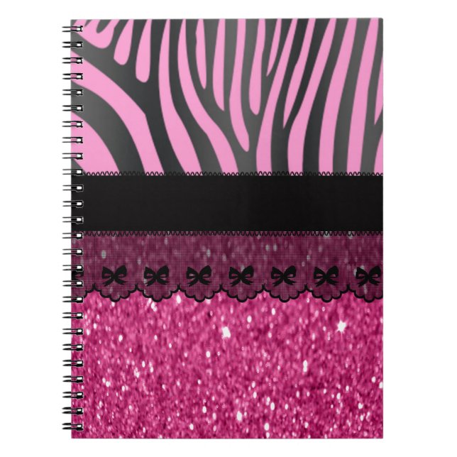 Caderno Espiral Linda e elegante brilho de renda de zebra (Frente)