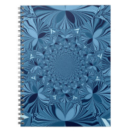 Caderno Espiral Linda e Iridescente Arte Caleidoscópica Azul