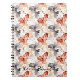Caderno Espiral Linda feminina Peach Blue e White Floral