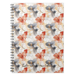 Caderno Espiral Linda feminina Peach Blue e White Floral