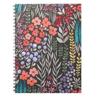 Caderno Espiral Linda flor colorida padrão sem costura no jardim