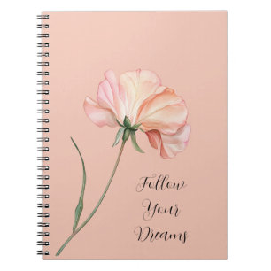 Caderno Espiral Linda Flor de Pêssego