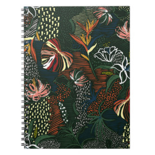 Caderno Espiral Linda flor desenhada pela mão, palmeira tropical