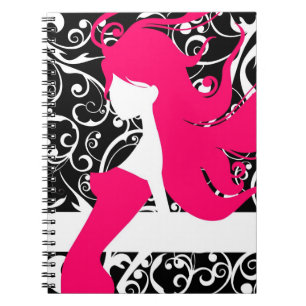 Caderno Espiral Linda garota decorativa de moda preta e branca