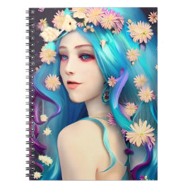 Caderno Espiral Linda Garota Etérea com Flores no Cabelo