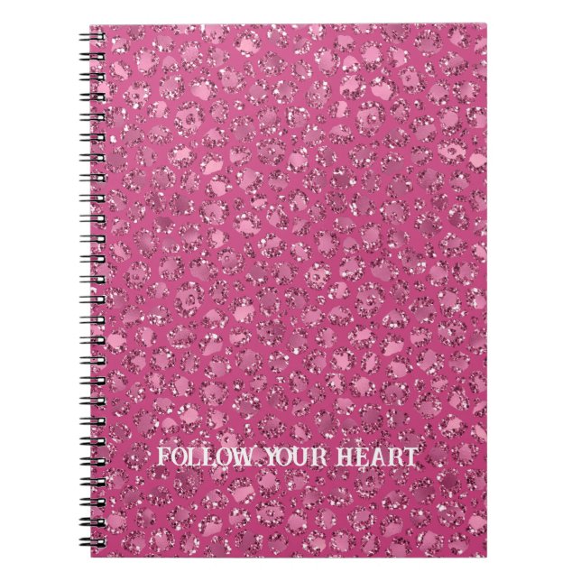Caderno Espiral Linda Glitter Rosa Glitzy Impressão Leopard (Frente)