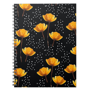 Caderno Espiral Linda ilustração de flores e bolinhas