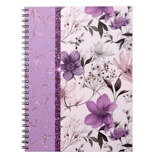 Caderno Espiral Linda lavanda e floral rosa (Frente)