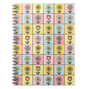 Caderno Espiral Linda margarida Vermelho Rosa Azul Água padrão de