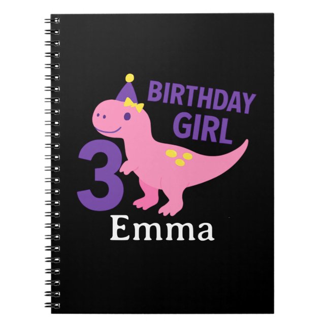 Caderno Espiral Linda Menina Dinossauro de Aniversário - Celebraçã (Frente)