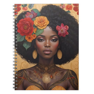 Caderno Espiral Linda Mulher Afro-Americana Com Flores