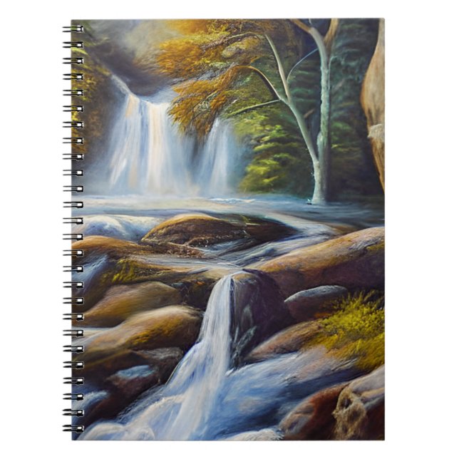 Caderno Espiral Linda Natureza, Fluxos de Água, Pintura De Óleo (Frente)
