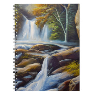 Caderno Espiral Linda Natureza, Fluxos de Água, Pintura De Óleo
