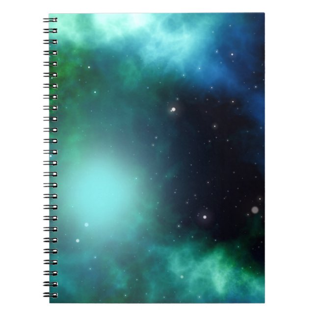Caderno Espiral Linda Nebulosa Verde cheia de Estrelas (Frente)