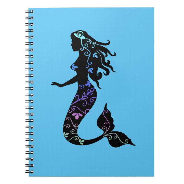 Caderno Espiral Linda Ornamentado Sereia Silhouette (Frente)