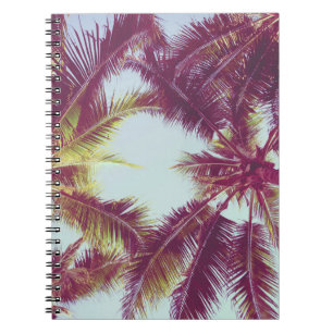 Caderno Espiral Linda palmeira tropical ao redor do mar de praia