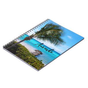 Caderno Espiral Linda palmeira tropical da praia ventosa