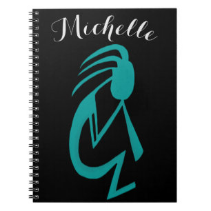 Caderno Espiral Linda pintura Teal Kokopelli