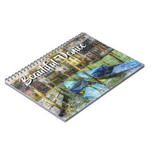 Caderno Espiral Linda Veneza Itália Blue Gondolas Painting