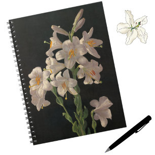 Caderno Espiral Linda Vintage White Lily Floral Botânica