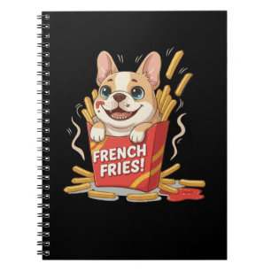 Caderno Espiral Lindas Batatas Fritas Francesas Bulldog Kawaii Art