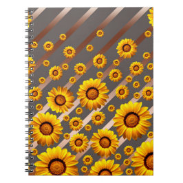 Caderno Espiral Lindas flores amarelas nas cinzas, listras castanh