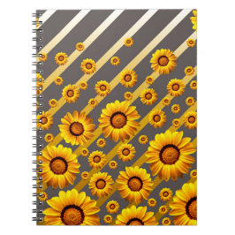 Caderno Espiral Lindas flores amarelas nas cinzas, listras de ouro