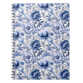 Caderno Espiral Lindas flores azuis Toile de Jouy