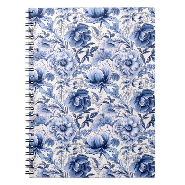 Caderno Espiral Lindas flores azuis Toile de Jouy (Frente)