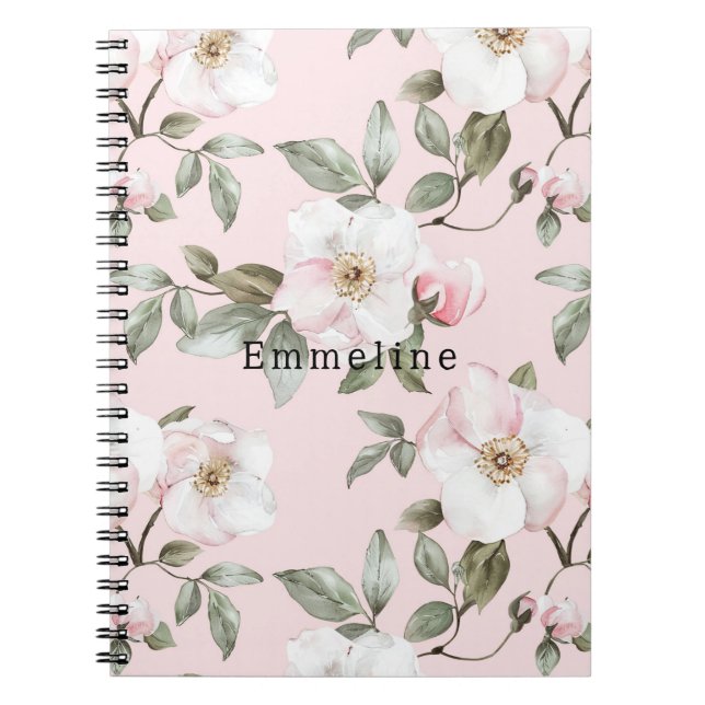 Caderno Espiral Lindas Flores Brancas Rosadas   (Frente)