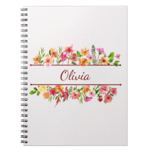 Caderno Espiral Lindas flores coloridas de aquarela